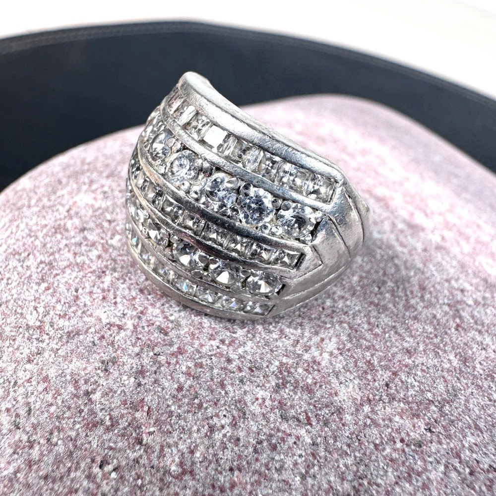Southwestern Sterling CZ Statement Ring‎ Chevron Signed 7 Chunky Sz 7